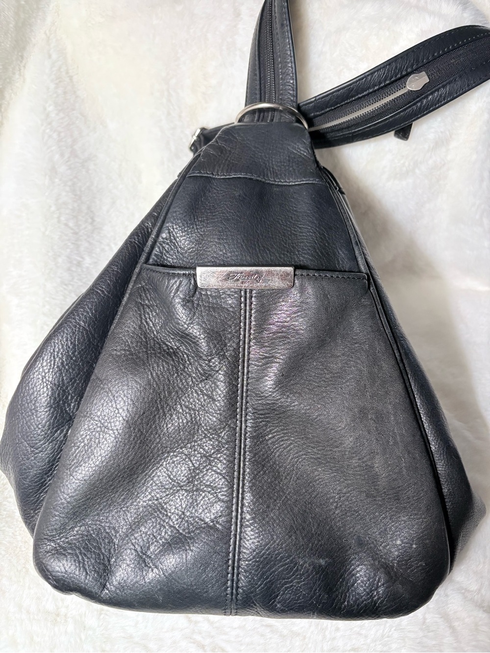 Vintage Fossil Black Leather Sling Bag -pack teardrop conversion bag